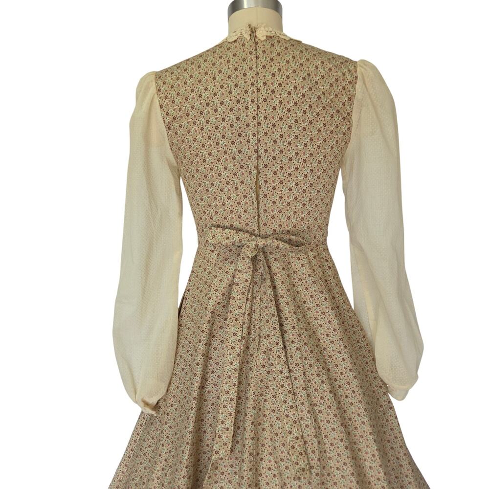 Gunne Sax Vintage 70s Brown Floral Midi Dress Size 7 S Velvet Prairie Calico - Picture 8 of 11